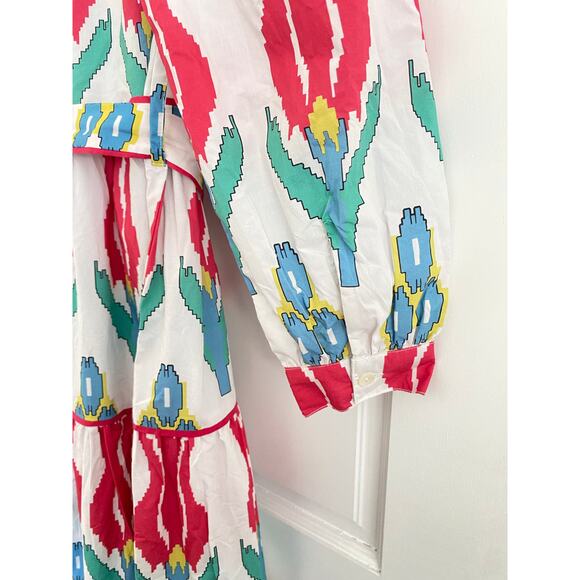 OLIPHANT Tuckernuck Tie Waist Belt Shirt Dress Maxi Midi Ikat Sumba Red Print XS - Picture 15 of 16